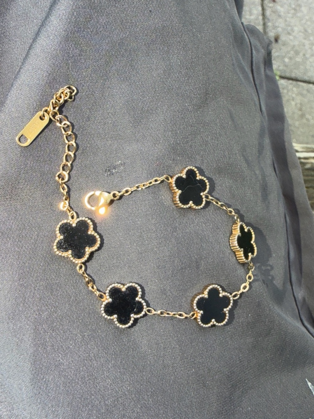 Gold-Plated Black Clover Link Bracelet - Women's Jewelry
